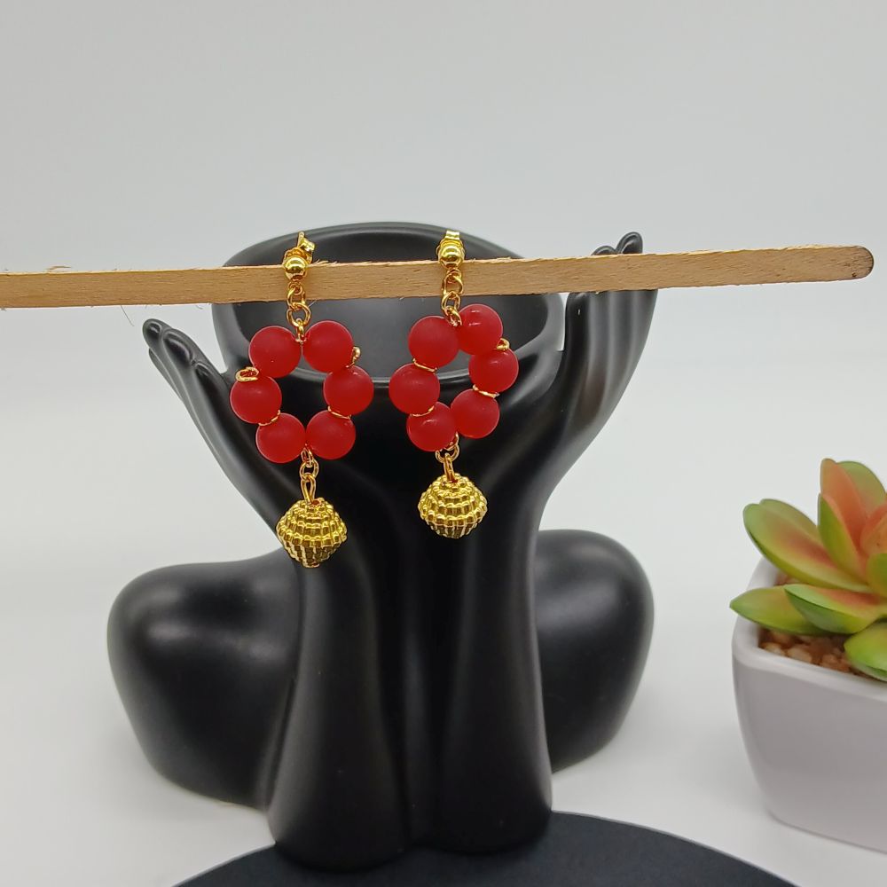 Boucles Oreilles Calcédoine Rouge