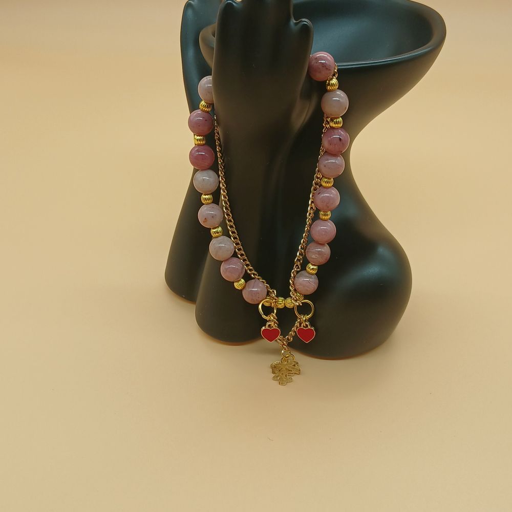 Bracelet en rhodonite & chaîne