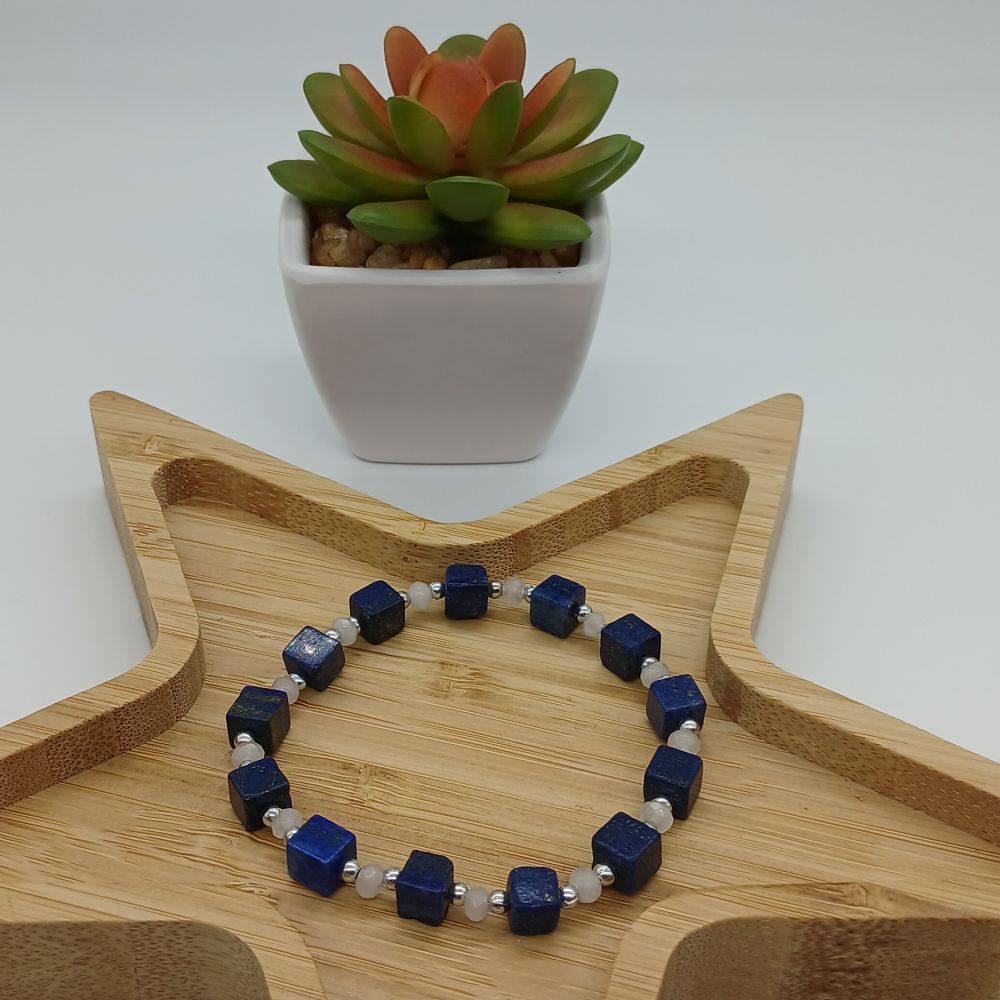 Parure Bijoux (Bracelet+ Boucles Oreilles) Lapis Mazuli