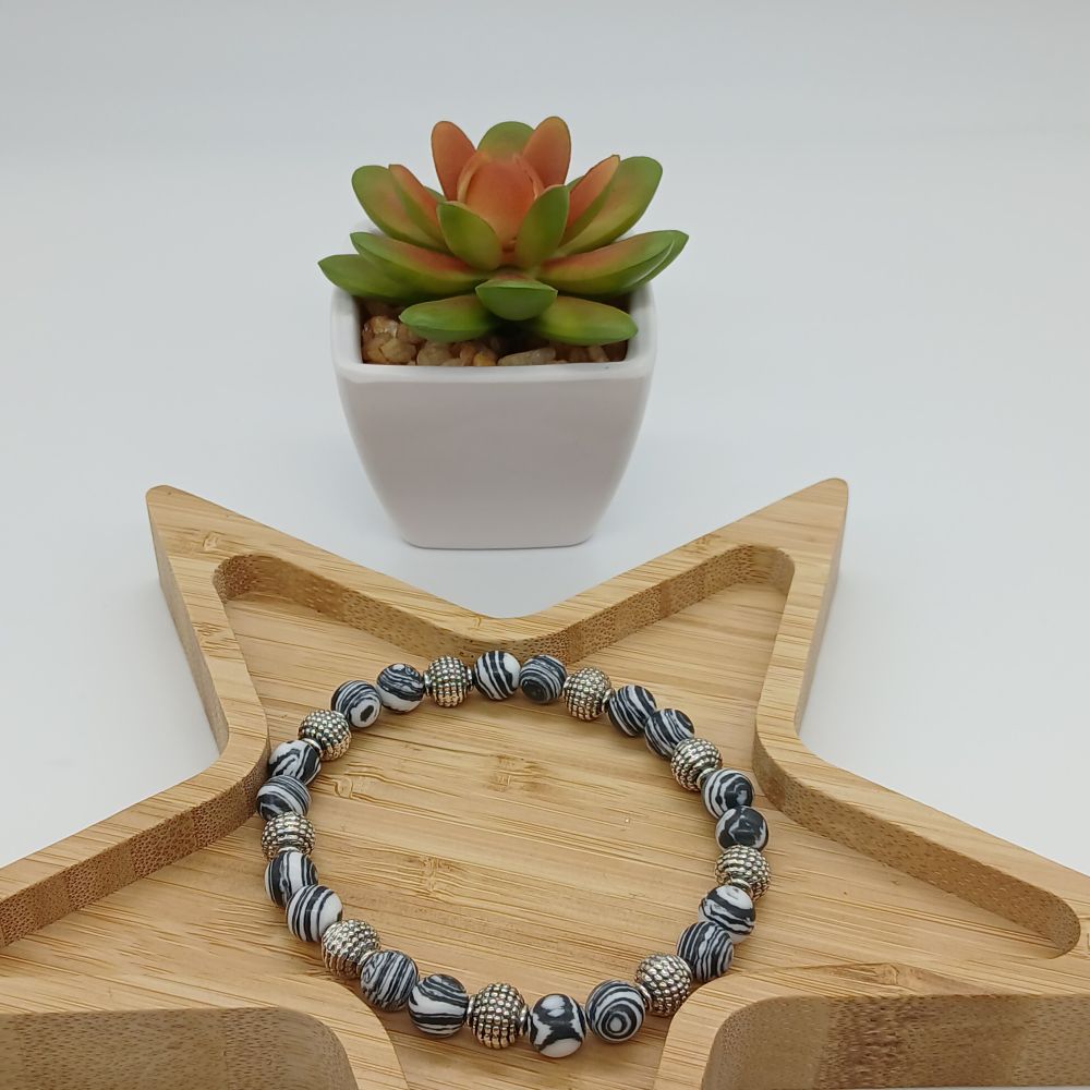 103 Bracelet Mixte Agate Blanc Noir