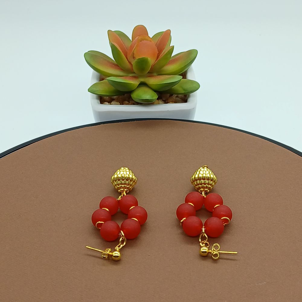 Boucles Oreilles Calcédoine Rouge