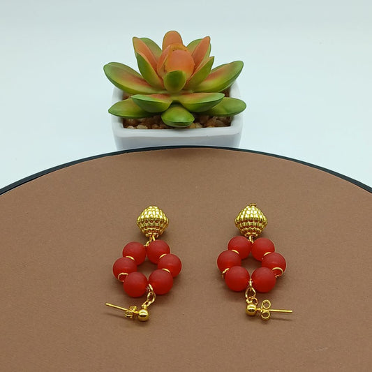 Boucles Oreilles Calcédoine Rouge