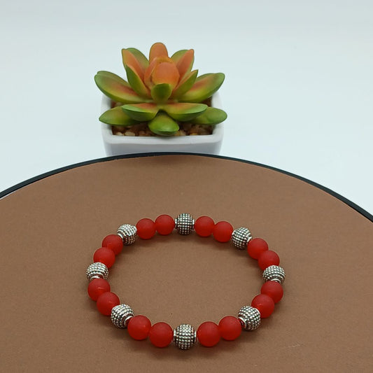 112 Bracelet Calcédoine Rouge Mat Givré