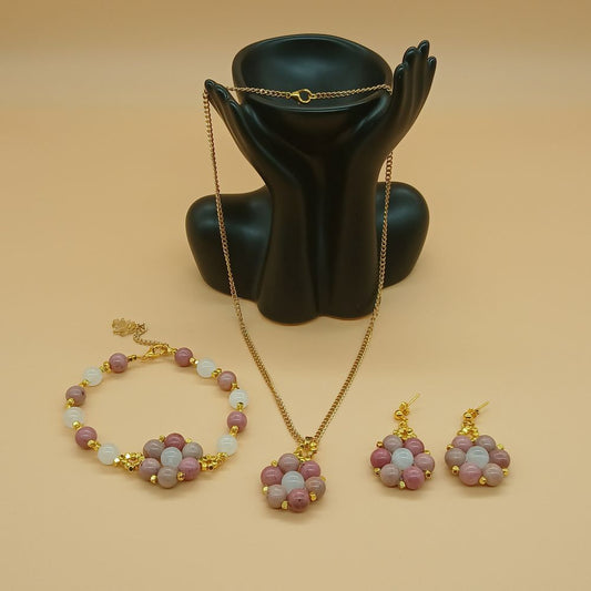 Parure en Pierre de Rhodonite