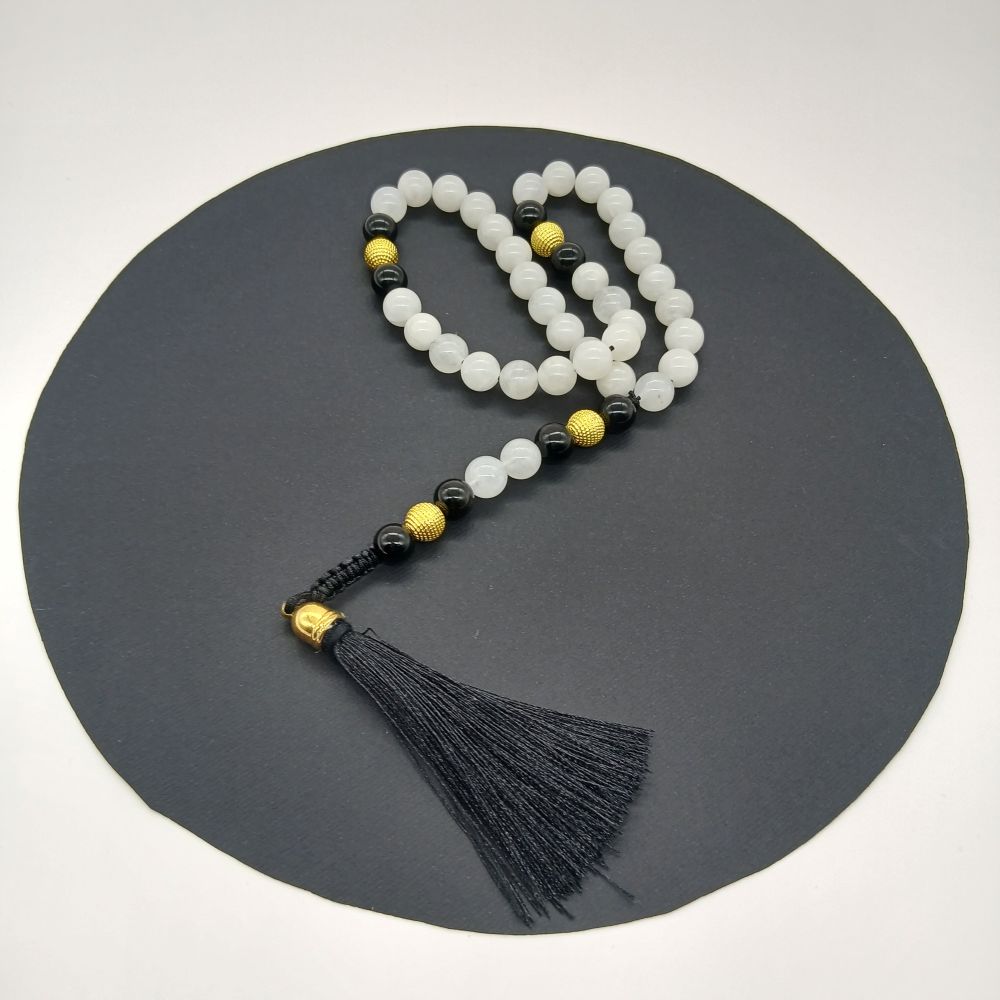 Chapelet Tasbih 33 Perles en Agate Blanc-Noir